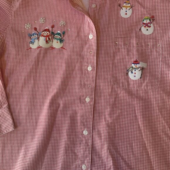 Las Olas Womens Size Medium Embroidered Blouse Red‎ White Checkers Long Sleeve - Picture 7 of 10